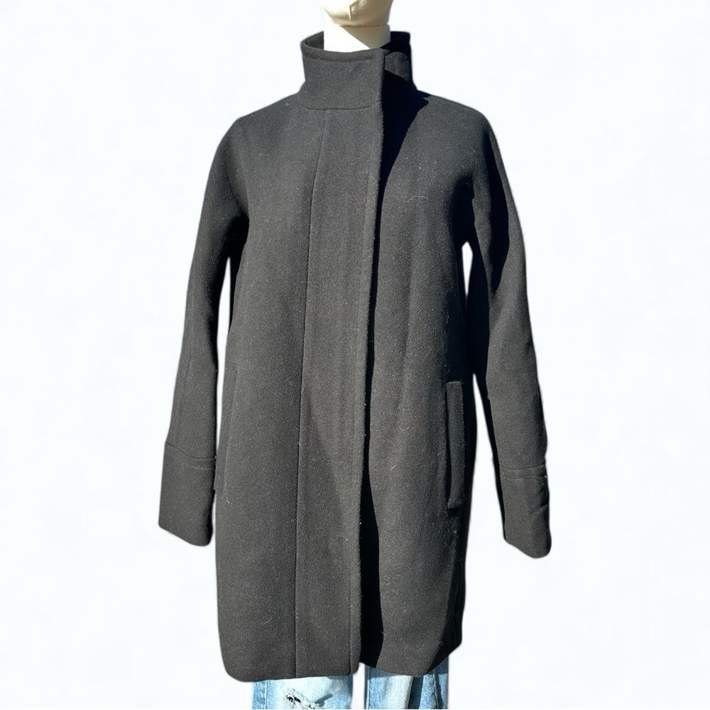 J.Crew Wool Blend Coat Women 4 Black Funnel Neck Minimalist Long Winter Preppy